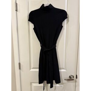 Banana Republic Black Mock Neck Cap Sleeve Belted Sweater Dress XS 606639-00-1